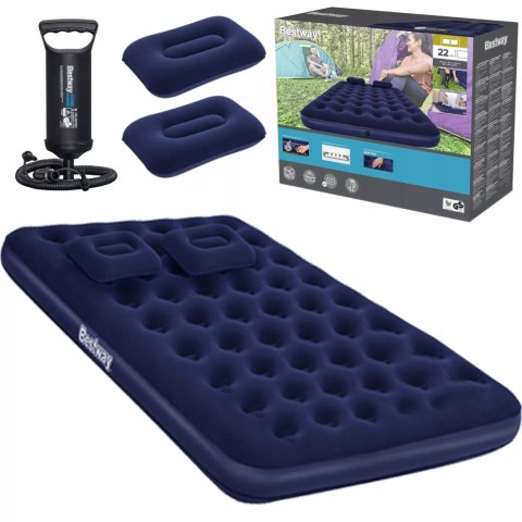 Materac dmuchany dwuosobowy pompka ręczna 2x poduszki Bestway 67374 Materac dmuchany dwuosobowy pompka ręczna 2x poduszki Bestway 67374