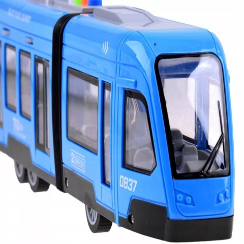 Duży tramwaj jeździ dźwięki światła baterie niebieski 930B Duży tramwaj jeździ dźwięki światła baterie niebieski 930B