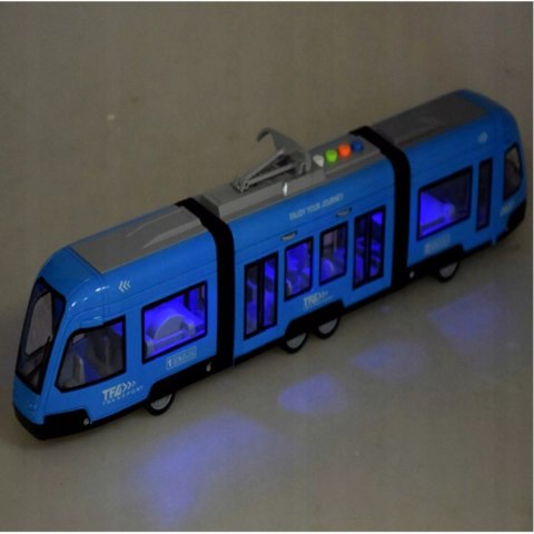 Duży tramwaj jeździ dźwięki światła baterie niebieski 930B Duży tramwaj jeździ dźwięki światła baterie niebieski 930B
