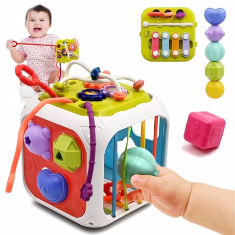 Edukacyjna kostka sensoryczna sorter kształtów klocki cymbałki 18m+ 688-62 Edukacyjna kostka sensoryczna sorter kształtów klocki cymbałki 18m+ 688-62