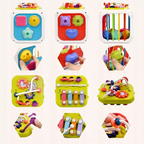 Edukacyjna kostka sensoryczna sorter kształtów klocki cymbałki 18m+ 688-62 Edukacyjna kostka sensoryczna sorter kształtów klocki cymbałki 18m+ 688-62