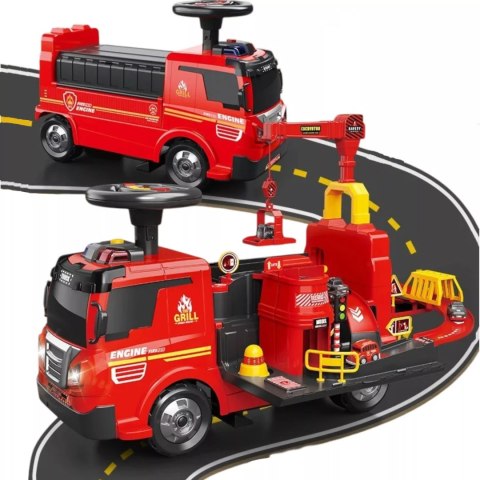 Jeździk 2w1 straż pożarna + 4 autka rozkładany parking dźwig dźwięk ZH914 Jeździk 2w1 straż pożarna + 4 autka rozkładany parking dźwig dźwięk ZH914