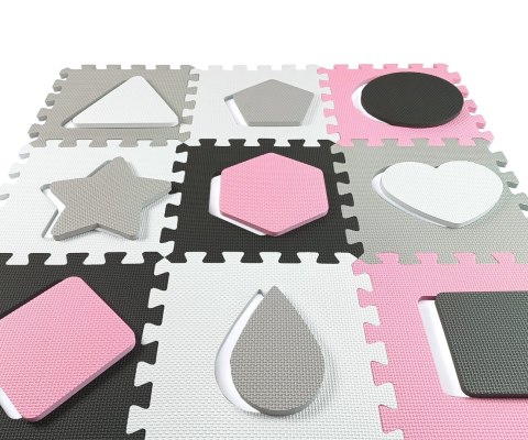 Mata piankowa puzzle Jolly 3x3 Shapes - Pink Grey Mata piankowa puzzle Jolly 3x3 Shapes - Pink Grey